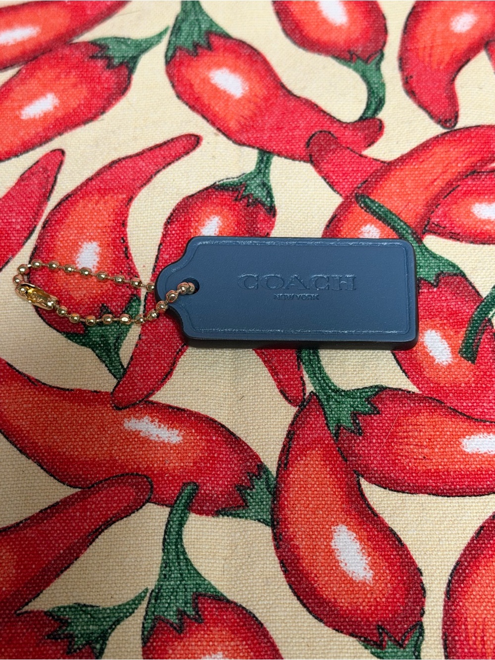 Coach Navy Leather Bag Tag with Gold Ball Chain